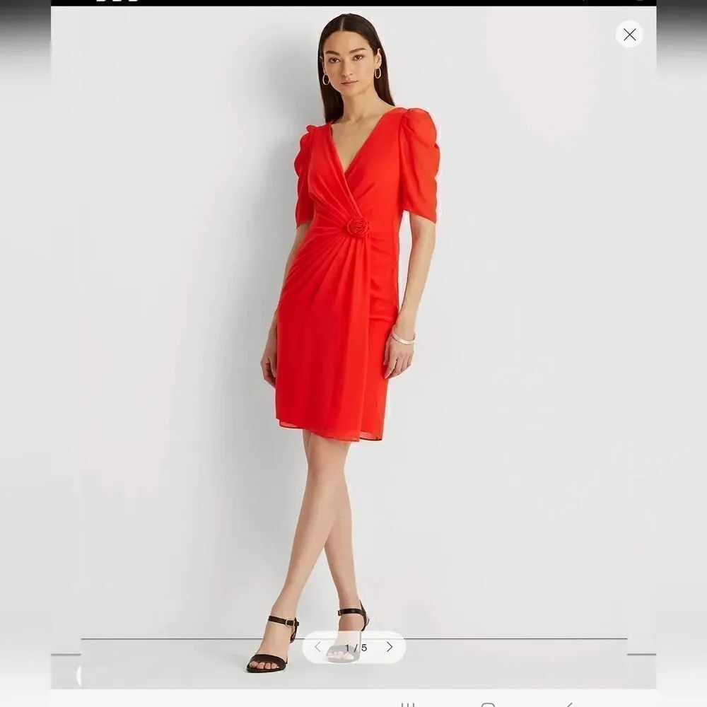 Ralph Lauren Black Label Puff-Sleeve Chiffon Dress NWOT size 4 Red